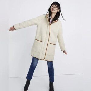 Madewell Ivory Cream Full Zip Mock Neck Cozy Faux Fur Sherpa Estate Coat XL